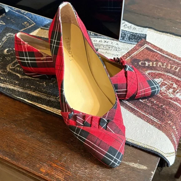 Talbots Red and Black Plaid Flats - Picture 3 of 3
